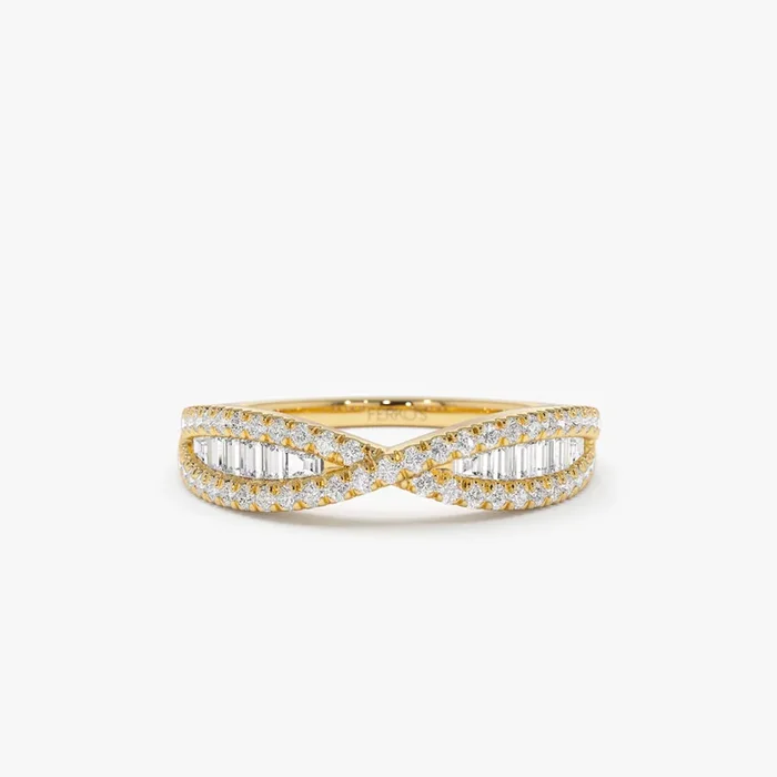 14k Baguette & Round Diamond Nesting Ring