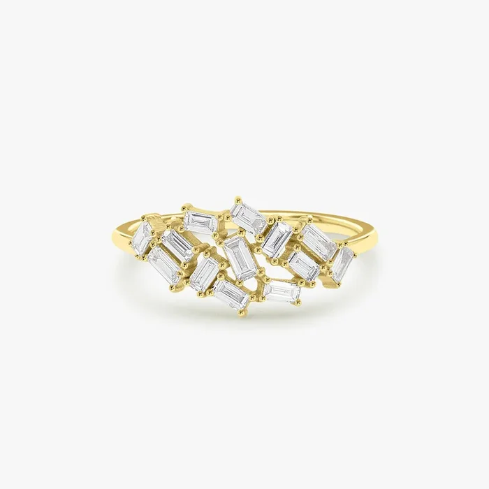 14k Baguette Diamond Cluster Ring