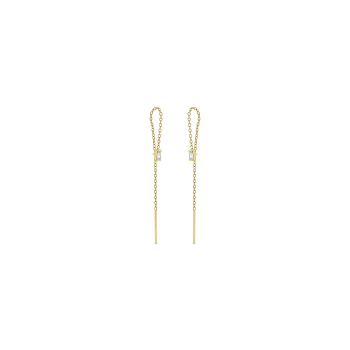 14k Baguette Diamond Loop Threader Earrings