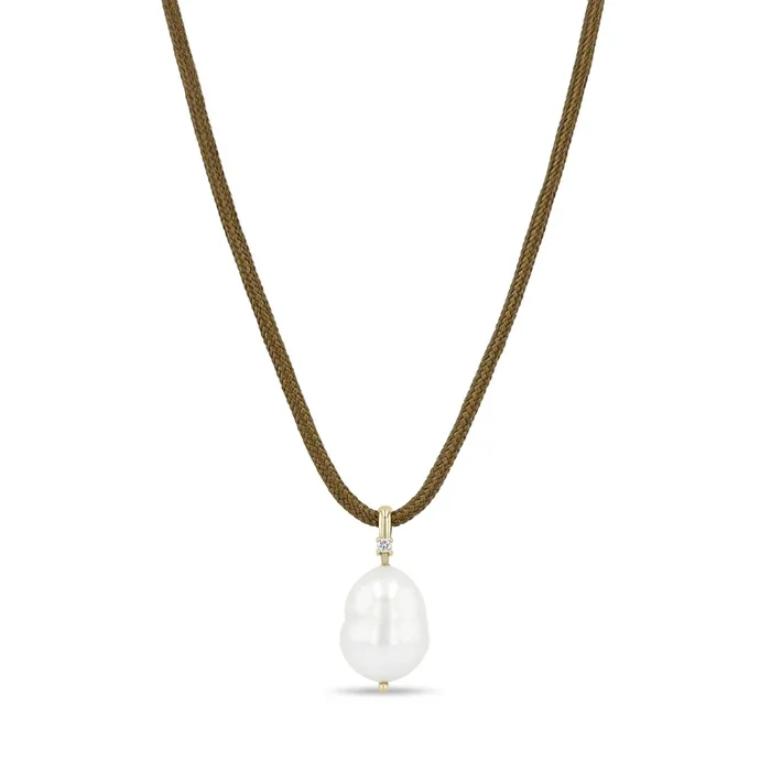 14k Baroque Pearl & Diamond Bail Pendant Paracord Necklace