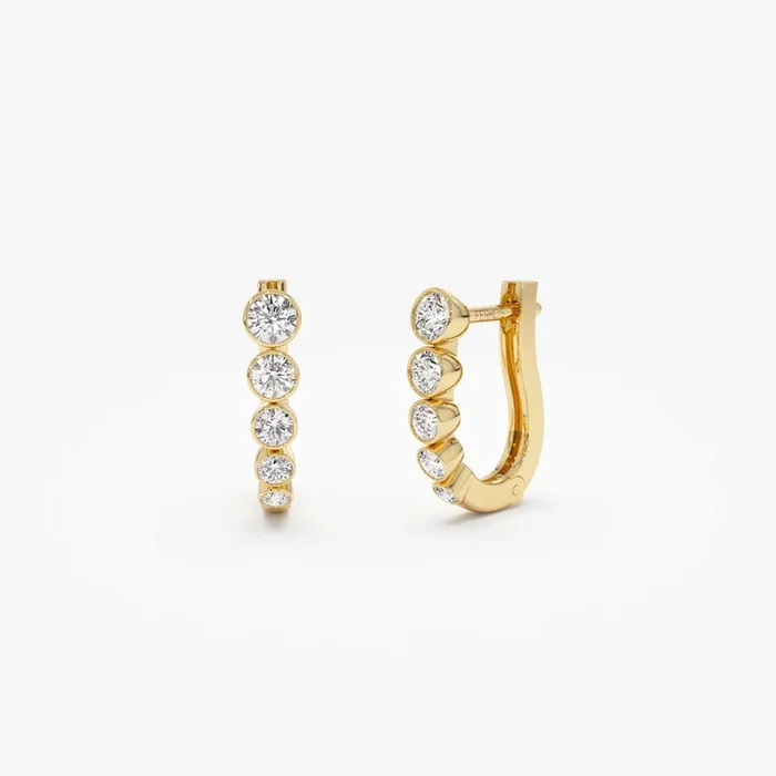 14K Bezel-Set Graduating Diamond Hoop Earrings