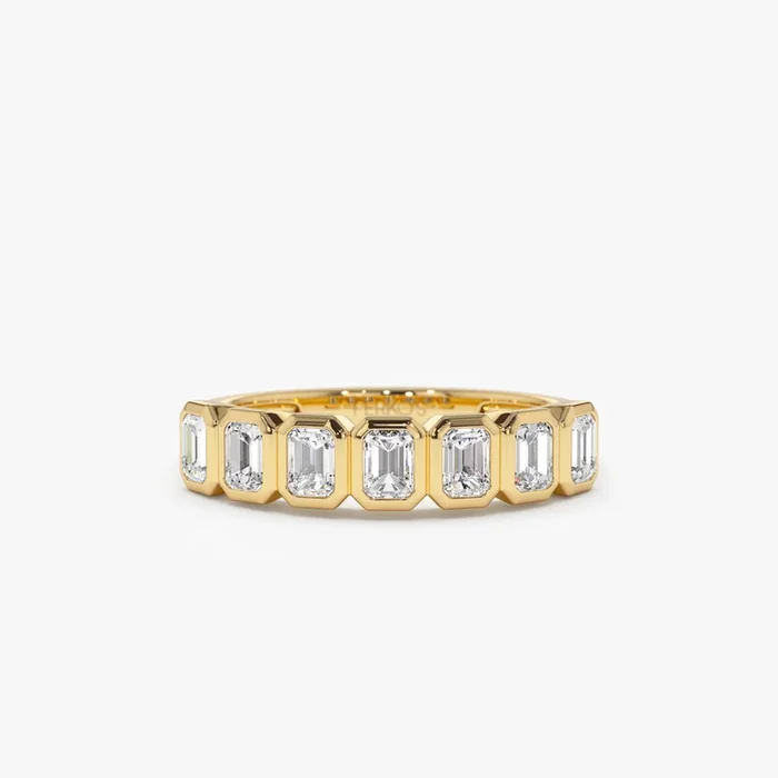 14k Bezel Setting Emerald Cut Diamond Wedding Band