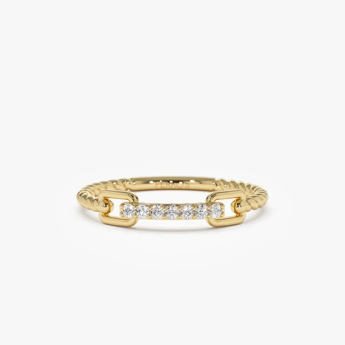 14k Braided Stackable Pave Diamond Ring