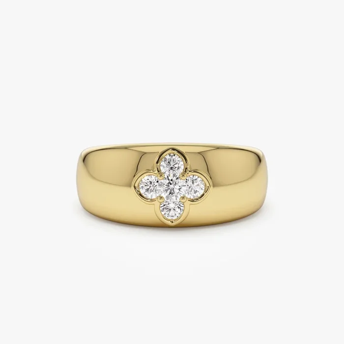 14k Chunky Diamond Clover Ring