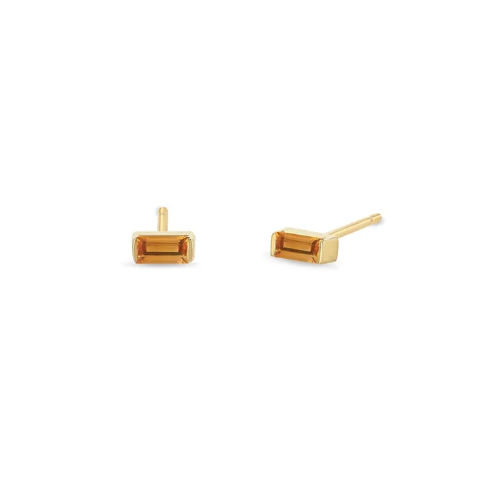14k Citrine Baguette Studs | November Birthstone