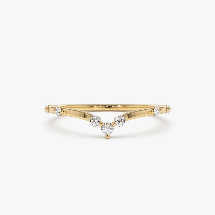 14k Curved Chevron Diamond Stacking Ring