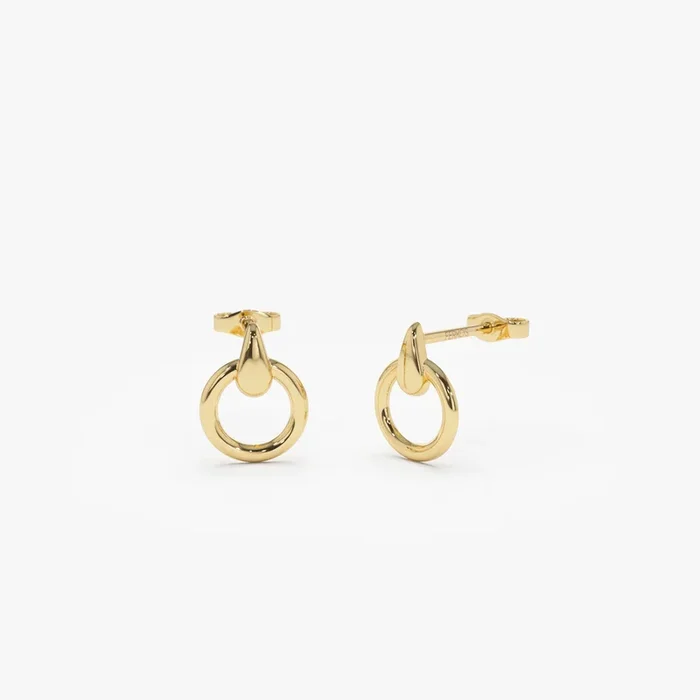14k Dainty Circle Drop Earrings