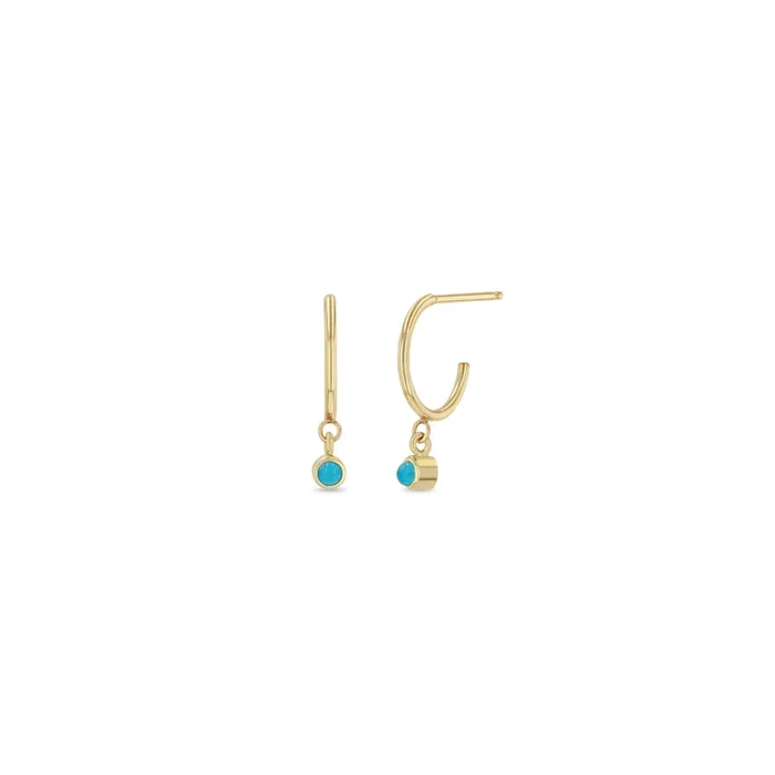 14k Dangling Turquoise Huggie Hoops | December Birthstone