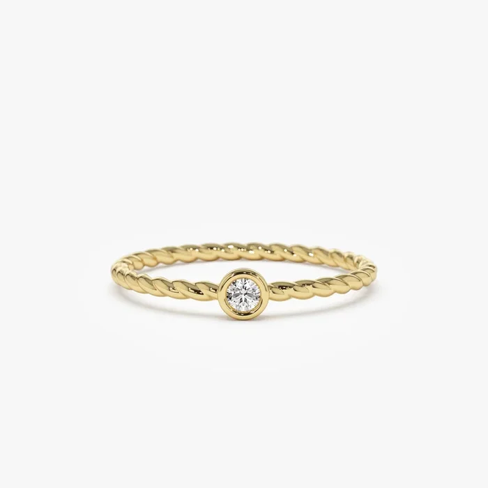 14K Diamond Bezel Twisted Engagement Ring