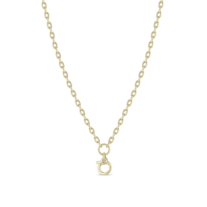 14k Diamond Clasp Drop Small Square Oval Chain Necklace
