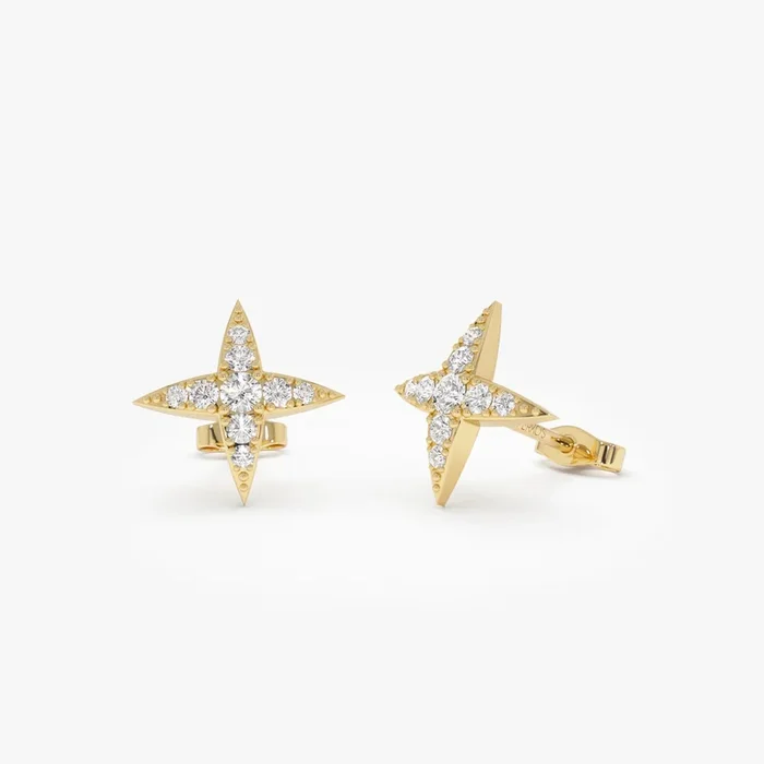 14k Diamond Cluster Star Stud Earrings