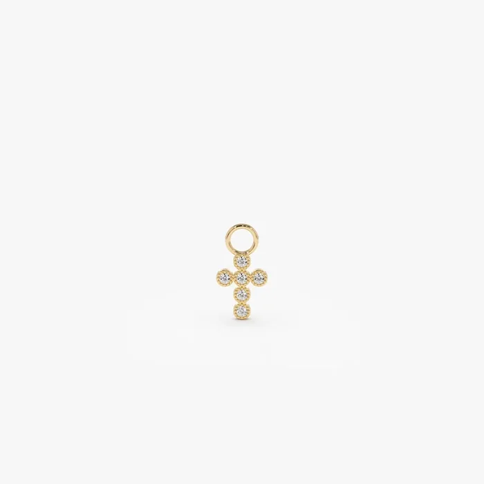 14k Diamond Cross Hoop Charm