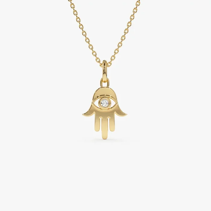14k Diamond Hamsa Hand Protection Necklace