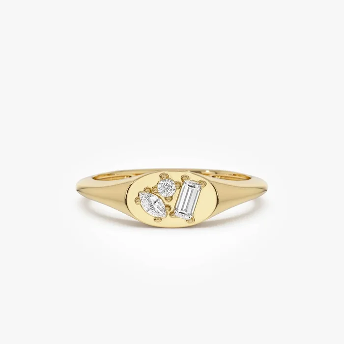 14k Diamond Signet Ring with Mixed Cuts