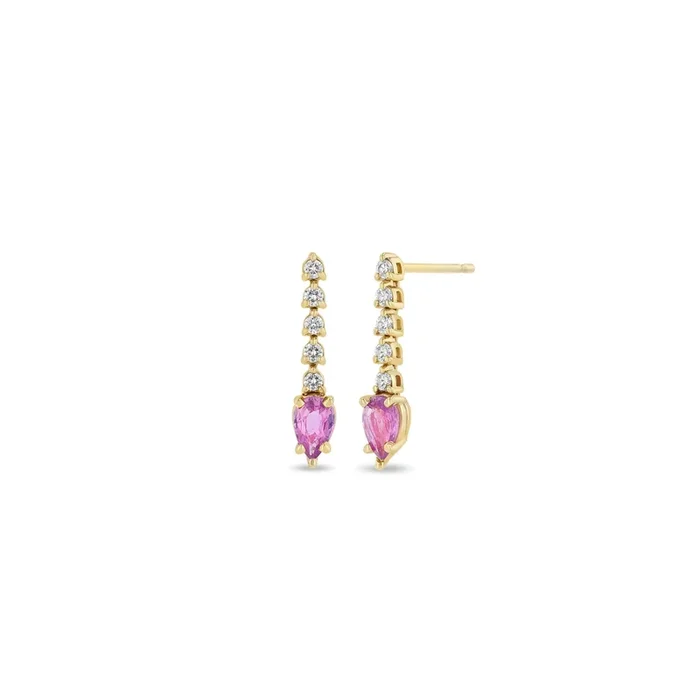 14k Diamond Tennis with Pear Pink Sapphire Short Drop Earrings