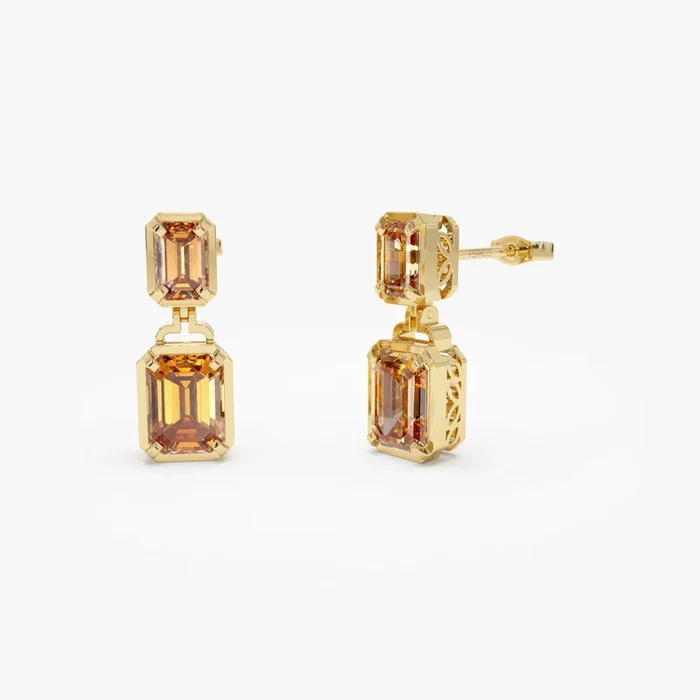 14K Emerald Citrine Dangle Drop Earrings