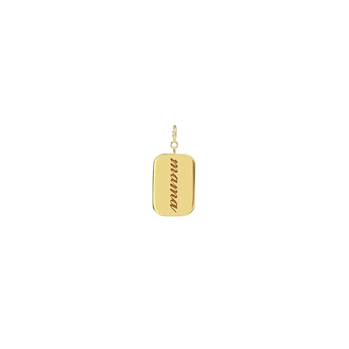 14k Engraved Script Rectangular Tag Charm on Spring Ring