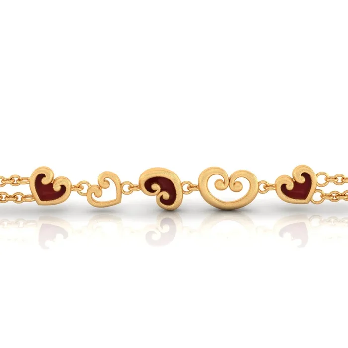14k Filled Multiple Maroon Hearts Gold Bracelet