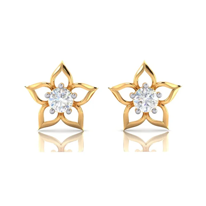 14k Floral Style American Diamonds And Gold Earrings