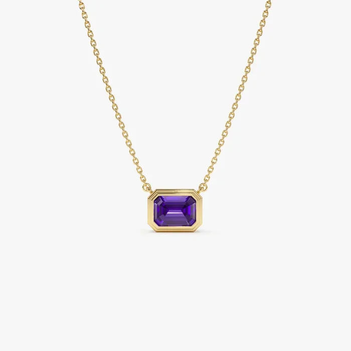 14K Gold 0.95 ctw Emerald Cut Bezel Setting Amethyst