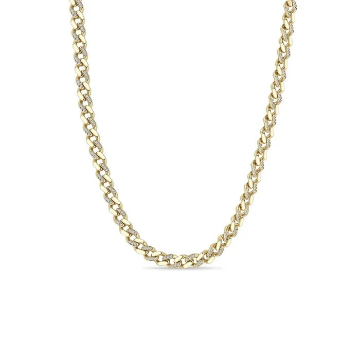 14k Gold & Alternating Pavé Diamond Medium Curb Chain Necklace