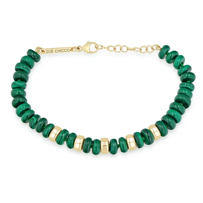 14k Gold & Malachite Rondelle Bead Bracelet