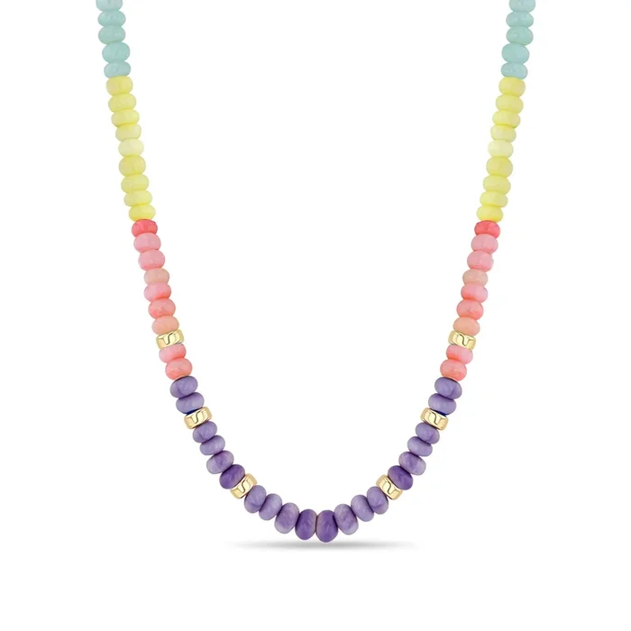 14k Gold & Pastel Rainbow Opal Rondelle Bead Necklace