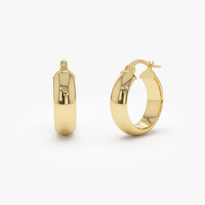 14k Gold 6MM Wide Hoops