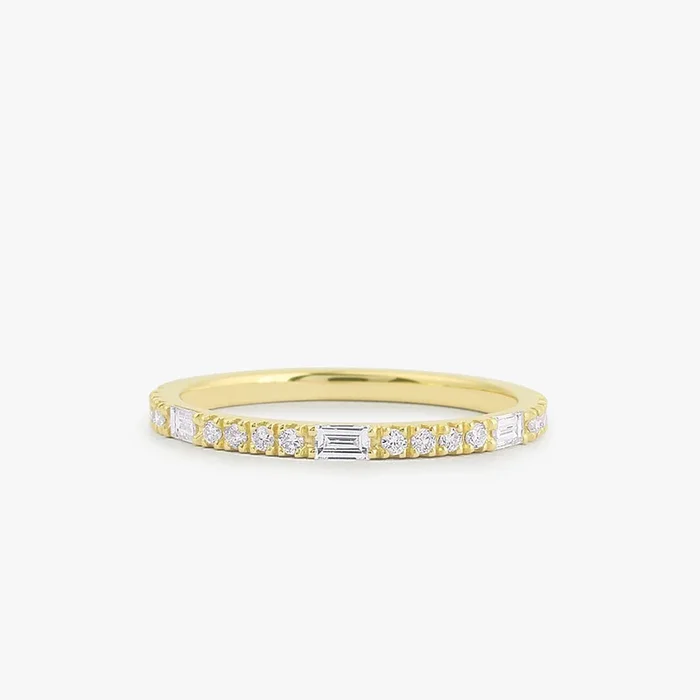 14K Gold Baguette and Round Cut Diamond Wedding Band
