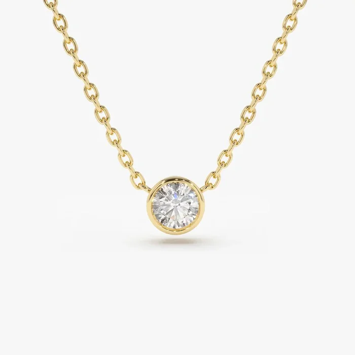 14K Gold Bezel Set Diamond Solitaire Necklace