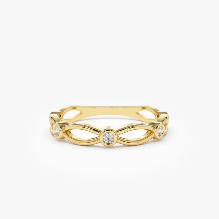 14K Gold Bezel Setting Unique Diamond Wedding Band