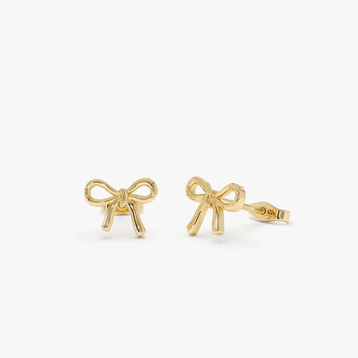 14k Gold Bow Stud Earrings