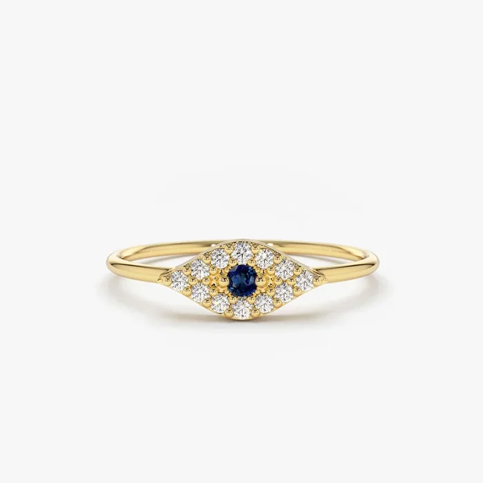 14K Gold Diamond and Sapphire Evil Eye Ring