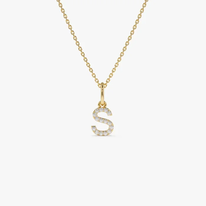 14K Gold Diamond Initial Pendant on a Bail