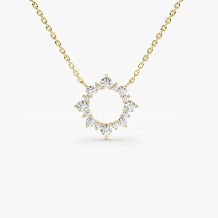 14K Gold Diamond Sun Circle Necklace