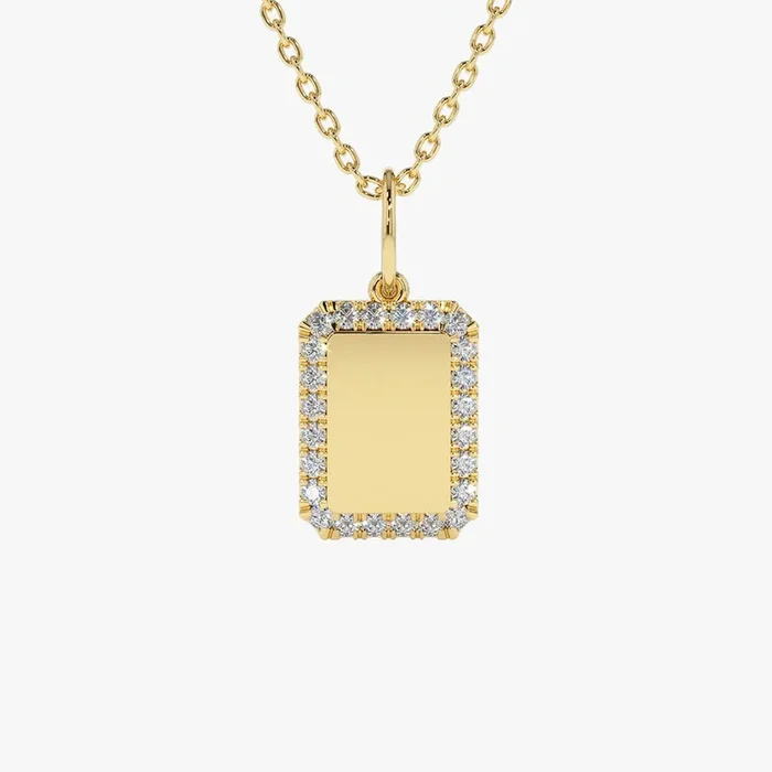 14K Gold Diamond Tag Initial Necklace