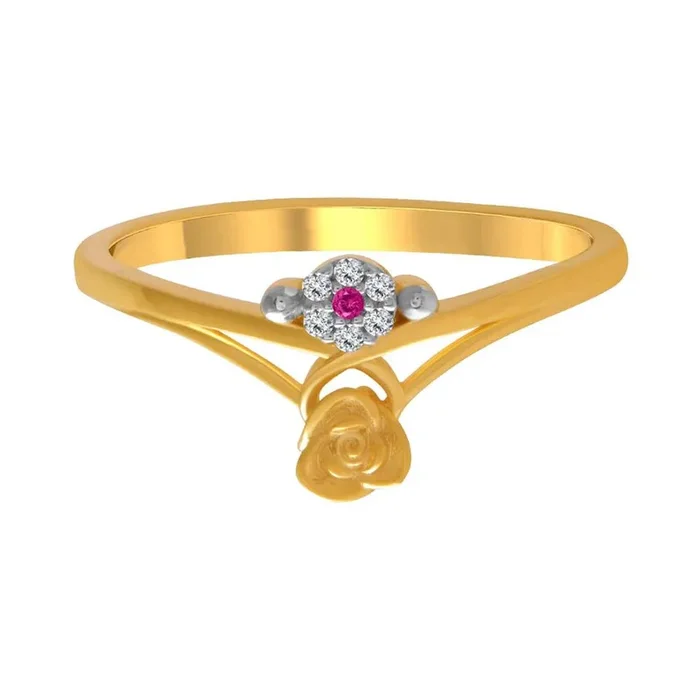 14k Gold Double Flower Pink And Yellow Ring
