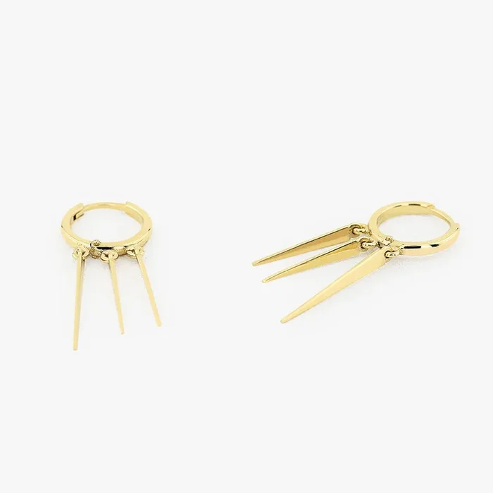 14K Gold Drop Trendy Spike Earrings
