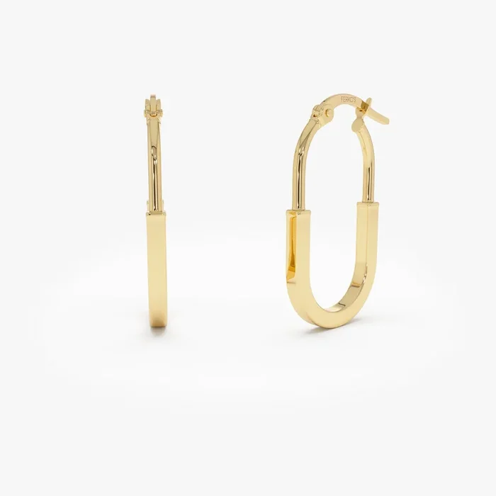 14K Gold Flat Edge Hoop Earrings