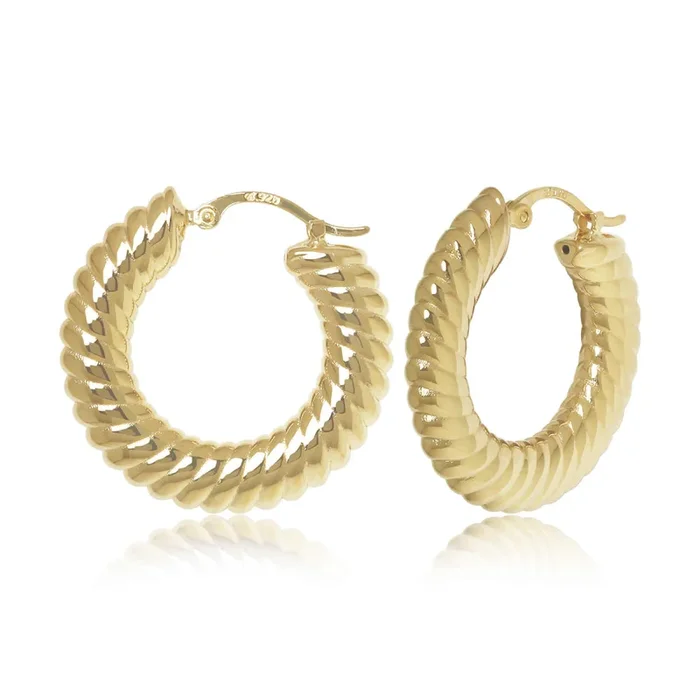 14k Gold Flat Spiral Twist Snap Down Hoop Earrings