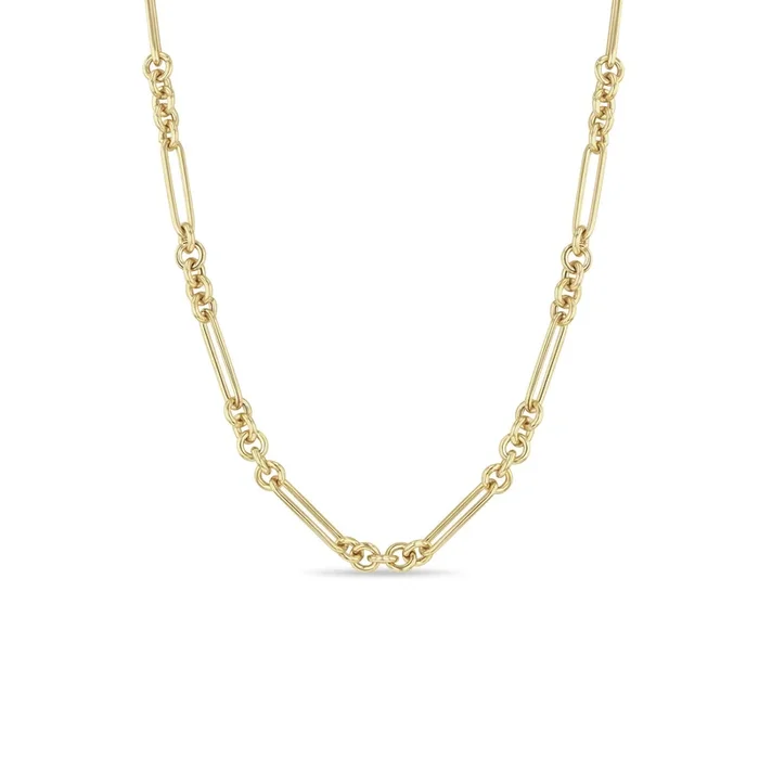 14k Gold Large Mixed Paperclip & Rolo Chain Necklace