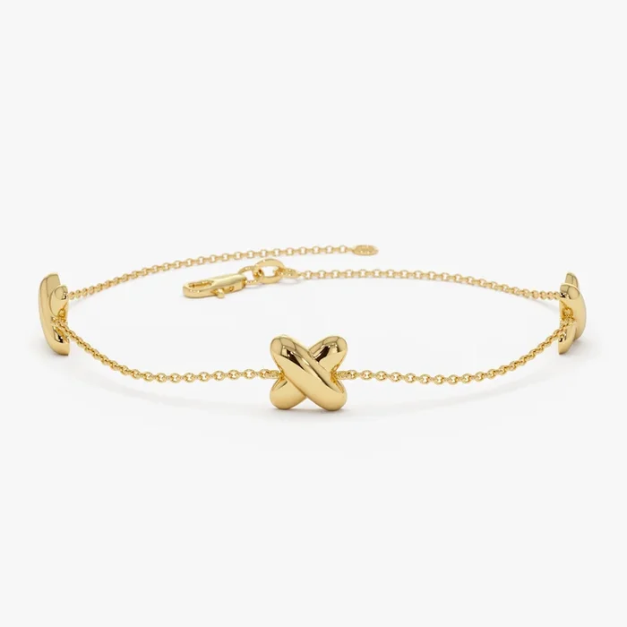 14k Gold Minimalist X Station Bracelet