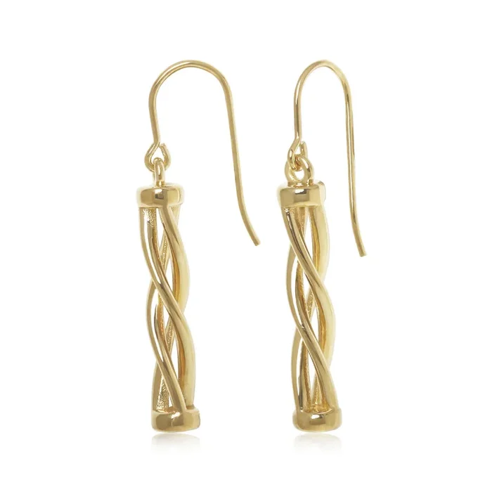 14k Gold Open Work Spiral Drop Earrings on Wires