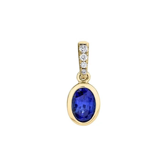 14k Gold Oval Sapphire and Diamond Pendant Necklace