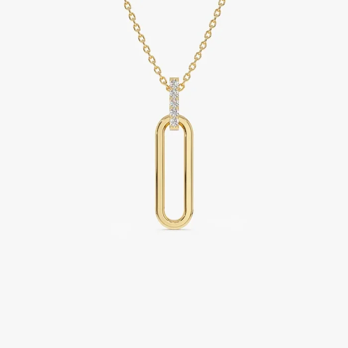 14k Gold Paper Clip Link Pendant Necklace