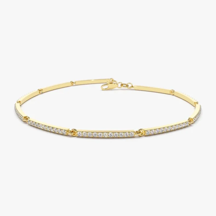 14k Gold Pave Stackable Diamond Bar Bracelet