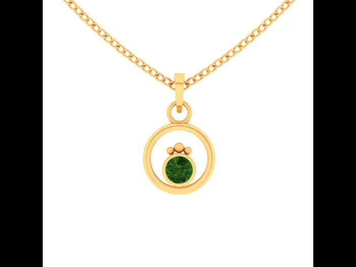 14k Gold Pendant With Spherical Designs And Green Stone