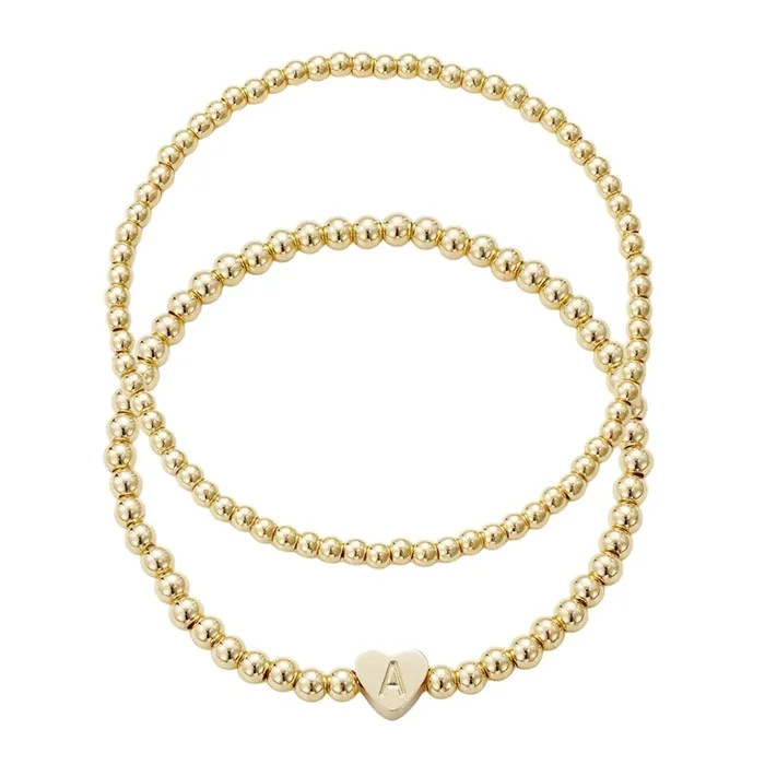 14k Gold Plated Ball Bead Initial Bracelet Set
