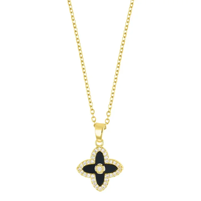 14k Gold Plated Black Clover Necklace