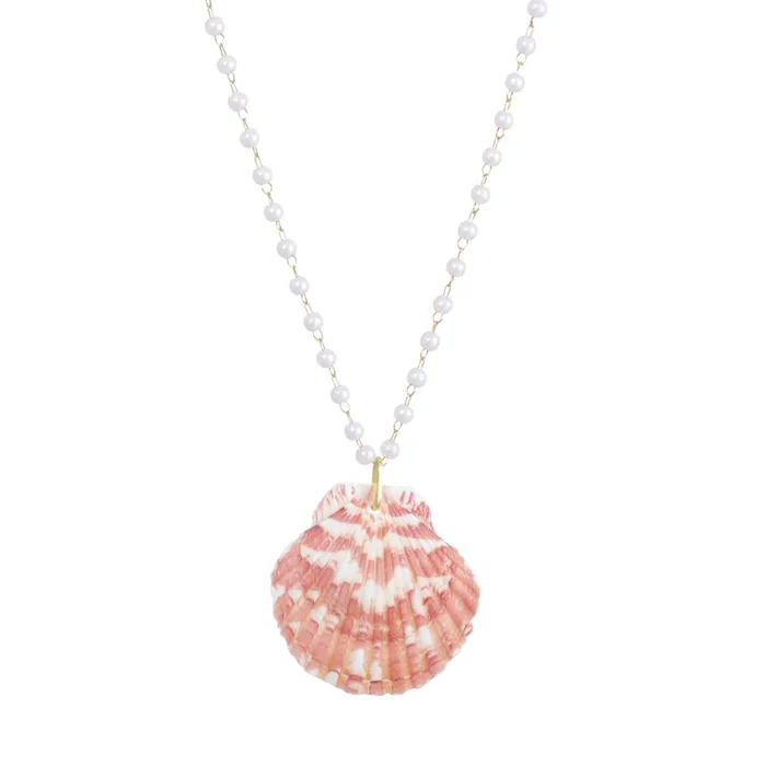 14k Gold Plated Pink Shell Rosary Pearl Necklace